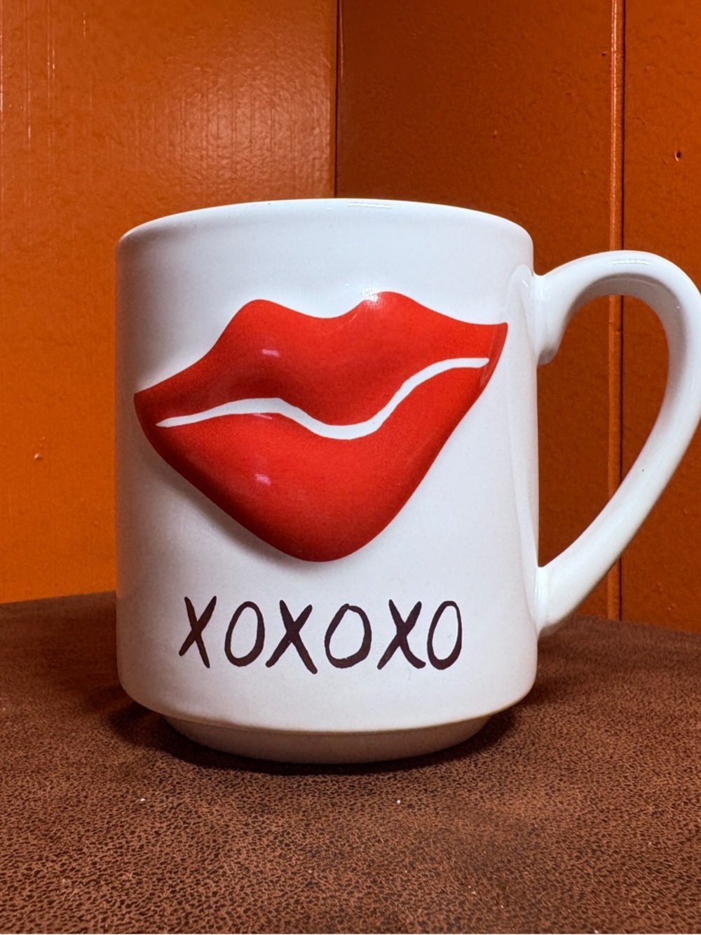 Threshold White Stoneware Mug Hugs and Kisses Red Lips